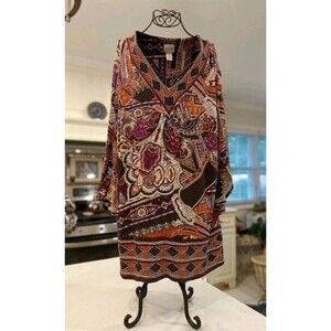 Chico’s Women’s Boho Paisley Tunic Top V Neck 3/4 Sleeve Multicolor Blouse Sz 2